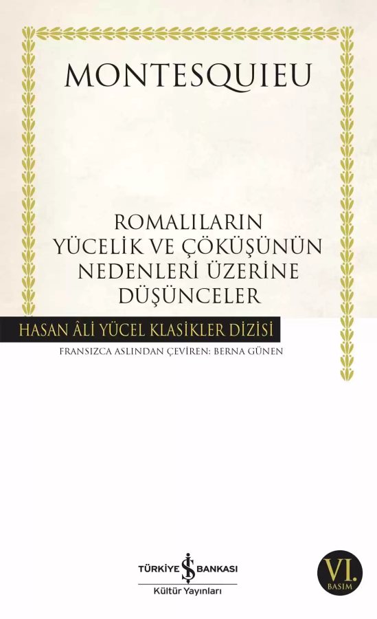 Cover of Romalıların Yücelik ve Çöküşünün Nedenleri Üzerine Düşünceler